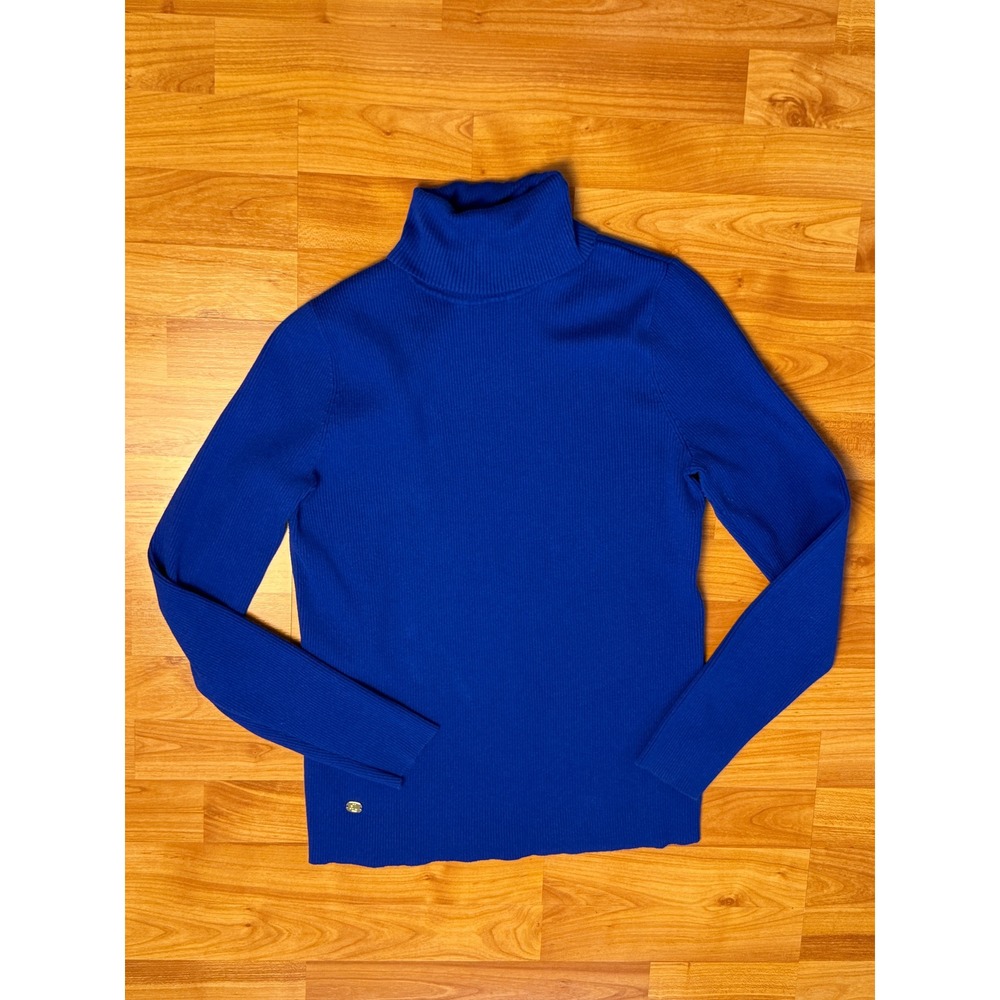 Lauren Ralph Lauren Royal Blue Ribbed Turtleneck Sweater XL Slim Fit RLL Logo - Picture 2 of 9